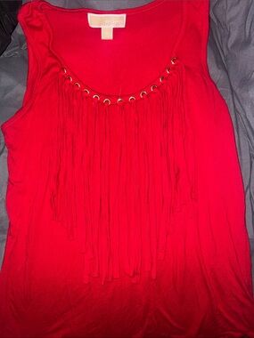 MICHAEL Michael Kors Red Fringe Scoop Neck Tank